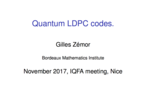 QPAC - Tutorial Lecture "Quantum LDPC Codes", G. Zémor (Mathematics Institute, Université de Bordeaux, France)