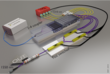 Hybrid photonic circuit for multiplexed heralded single photons